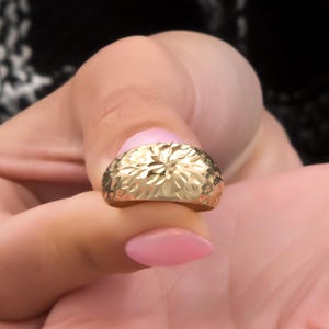 14k Gold Diamond Cut Dome Ring: Vintage Textured Band