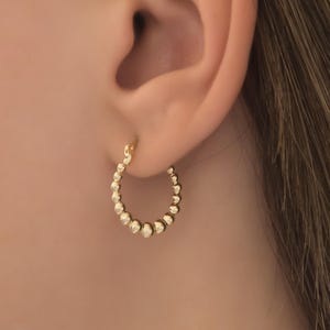 Gold Hoop Ball Earrings, 14k Gold Mini Hoops, Gold Everyday Earrings, Hinged Hoop Earrings,  Solid Gold 14k Hoops, Fine Jewelry Gift for Her