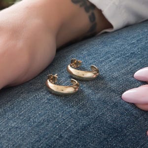 14k Solid Gold Dome Hoop Earrings: Classic Half Hoops