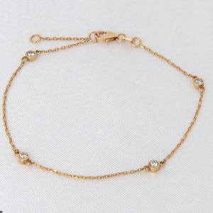 Solid Gold Diamond Station Bracelet, 14k Solitaire Diamond Chain Bracelet, Bezel Set Diamonds, 14k Dainty Gold Bracelet, Bridal Gold Jewelry