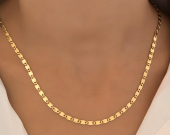 14k Solid Yellow Gold Mariner Chain: Layering Flat Chain Necklace