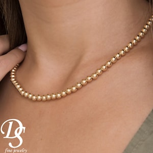 Diamond Cut Ball Chain, 14K Solid Gold Bead Necklace