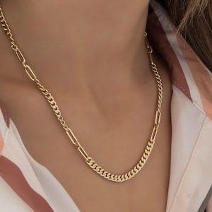 Massiv Gold Mixed Link Halskette: 14k Paperclip Panzerkette Statement Kette
