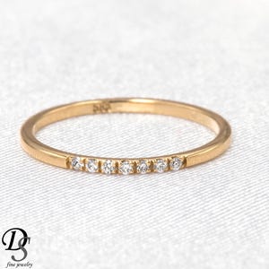 Thin Band Ring with Diamonds, Solid Gold Thin Diamond Ring, Stacking Diamond Ring, Minimalist Ring, Gold Dainty Ring, Gemstone Wedding Band