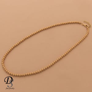 14k Solid Gold Bead Necklace: 4mm Ball Chain Layering Necklace