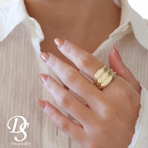 14k Gold Triple Dome Ring, Solid Gold Lined Dome Ring, Chunky Gold Dome Ring, 14k Large Classic Dome Ring, Handmade Jewelry Gift for Her