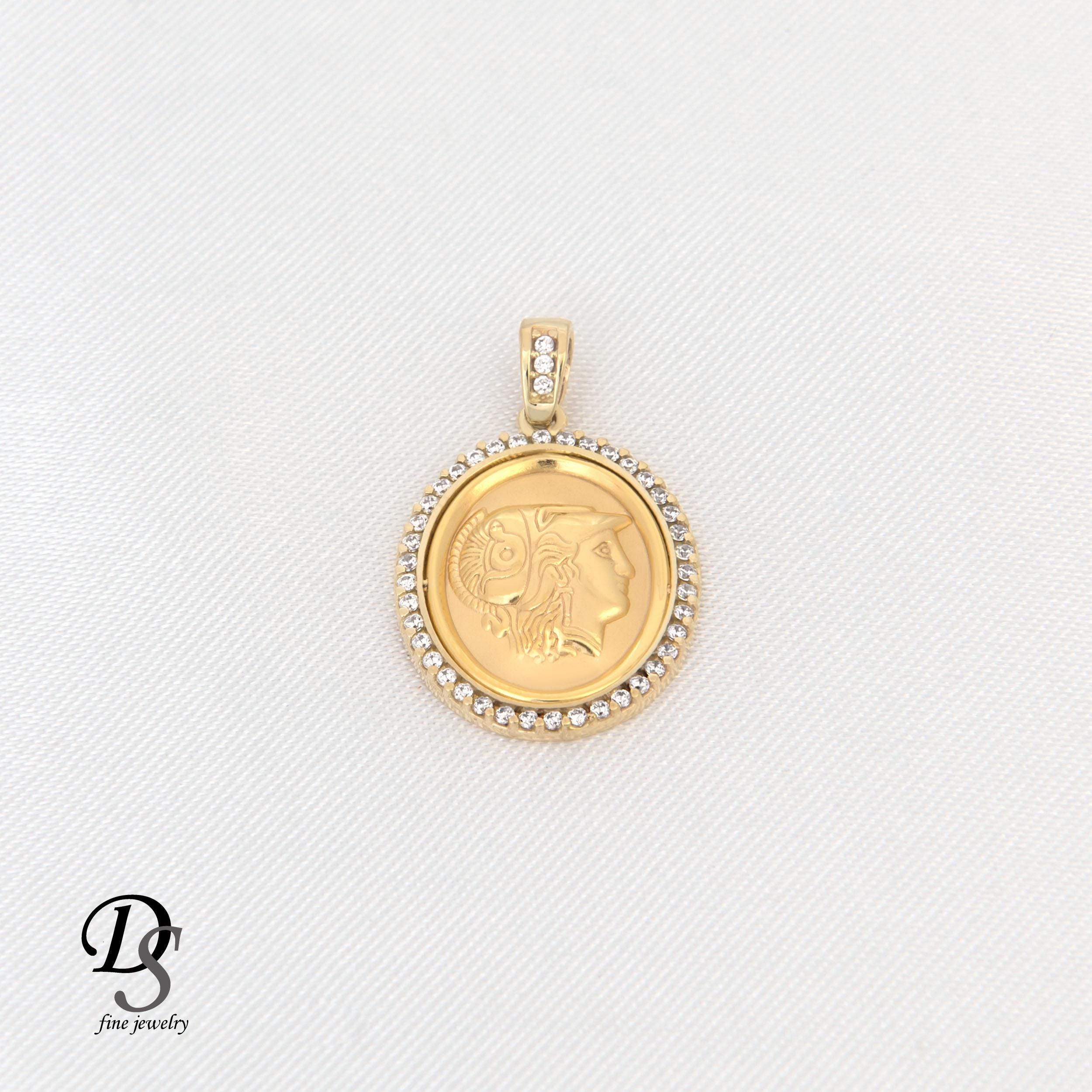 純金アテナネックレス:ギリシャの女神オーバルハローペンダント