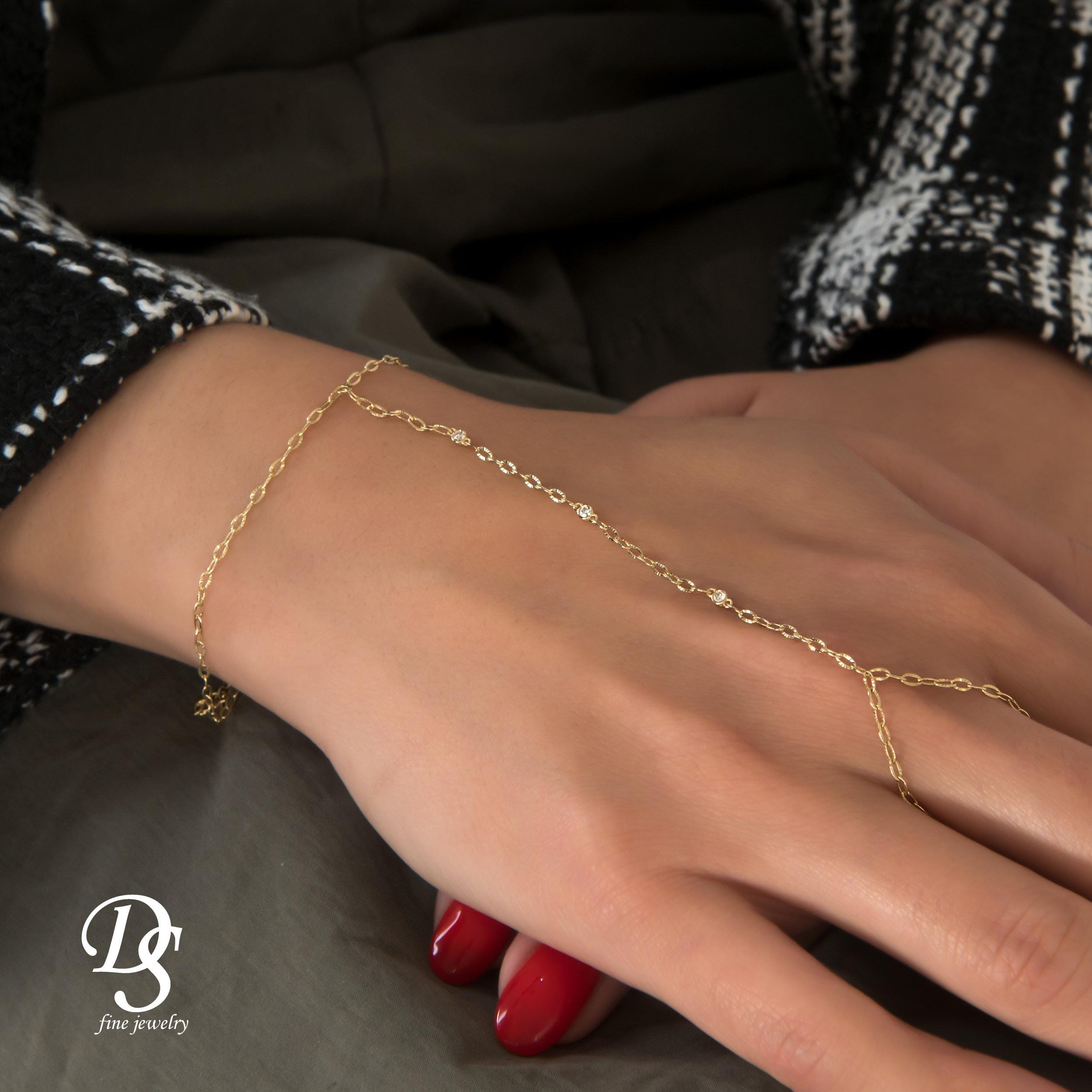 Solid Gold Hand Chain Bracelet, Dainty Finger Bracelet, Minimalist Slave Bracelet, Gold 14k Chain Hand, Boho Bridal Jewelry, Bridesmaid Gift