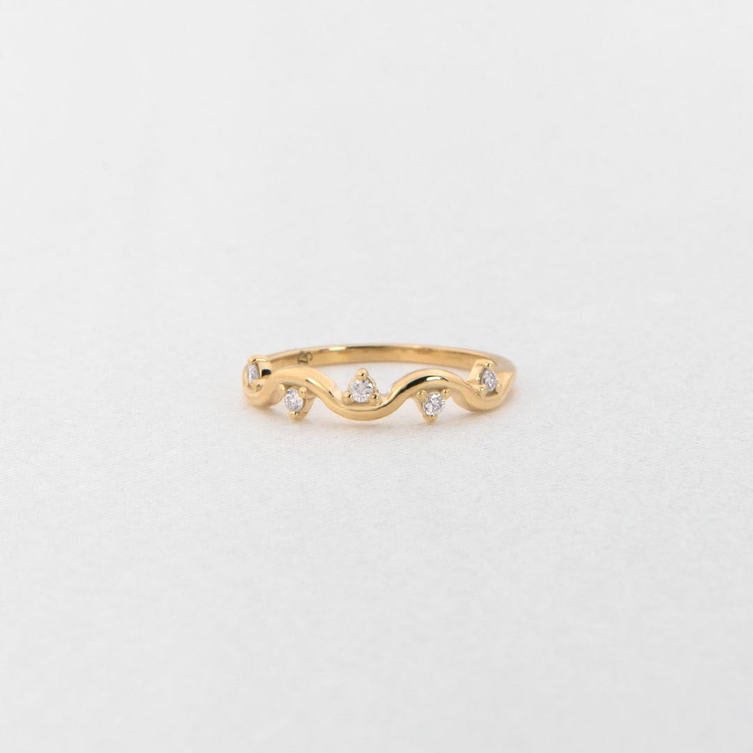 Solid Gold Ocean Wave Diamond Ring • Dainty Stacking Sea Wave Jewelry ...