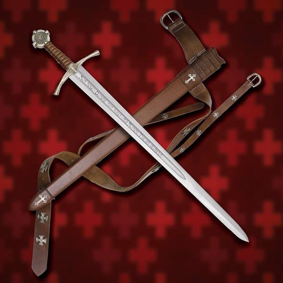 Handmade Knights Templar Sword: The Accolade, High Carbon Steel with Leather Scabbard