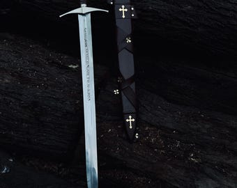 The Accolade Sword of the Knights Templar–Handmade Collectible Sword, With Leather Scabbard Medival sword