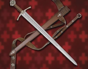 Handmade Knights Templar Sword: The Accolade Replica with Leather Scabbard