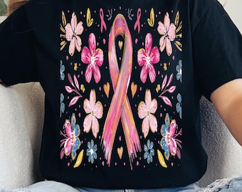 Breast Cancer Awareness Floral Ribbon PNG: Boho Hippie Design (Digital Download)