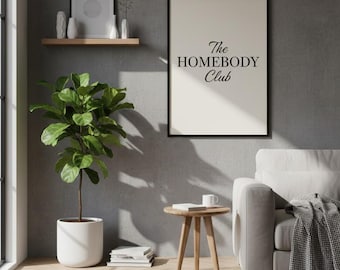 The Homebody Club Print, Beige Black Trendy Printable Art, Retro Print Bedroom Dorm Room Printable, Living Room Wall Art Quote Print Poster
