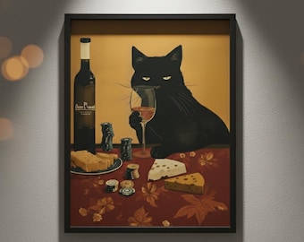 Bestseller Schwarze Katze mit Rotweindruck - Elegantes und originelles Wohndekor