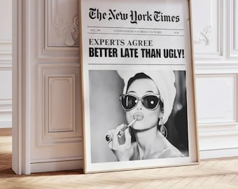 Trendy Newspaper Print: New York Wall Art, Retro Magazine Poster, Bathroom Wall Print Girly Dorm Room Retro Decor | Instant Download
