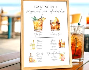 Editable Wedding Bar Menu Template: Signature Drink Sign (Digital Download)
