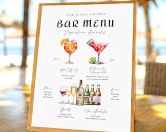 Plantilla de menú de bar para bodas: Letrero de bebida personalizado (descarga digital, editable en Canva)