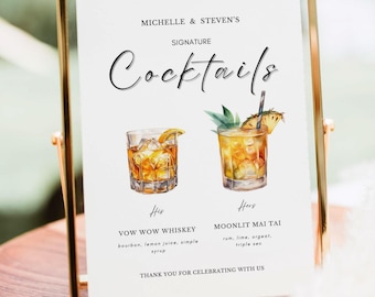 Wedding Signature Cocktails Sign: Editable Bar Menu Template (Digital Download)