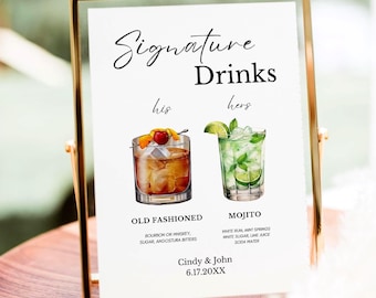Letrero editable para menú de bar de bodas: Plantilla de bebidas de autor (descarga digital)