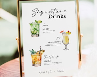 Letrero personalizado para menú de boda: Cócteles para él, para ella, para nosotros (descarga digital)