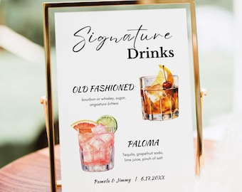 Plantilla editable de menú de bar para bodas: Letrero de bebida exclusivo (descarga digital)
