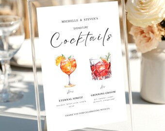 Editable Wedding Signature Drinks Sign: Aperol Spritz & Negroni Menu (Digital Download, Multiple Sizes Included)