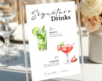 Plantilla de menú de bebidas de autor para bodas: Letrero de bar personalizable (descarga digital)