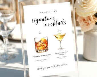 Benutzerdefinierte Signatur Cocktails Hochzeit Schild Vorlage: Moderne Bar Karte (Digitaler Download, mehrere Größen inklusive)