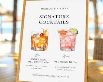 Plantilla de menú de cócteles de autor para bodas: Letrero de bebida editable (descarga digital)