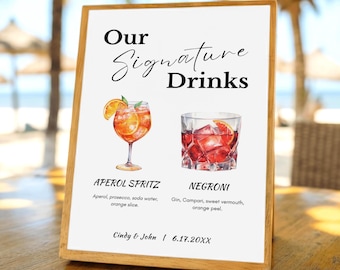 Plantilla de menú de bar para bodas: Letrero de bebida exclusivo (descarga digital, editable en Canva)