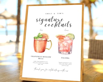 Menú de bebidas de autor editable: Plantilla de letrero para bar de bodas (descarga digital)