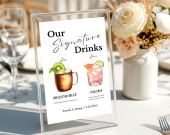 Plantilla editable de menú de bar para bodas: Letrero de bebida exclusivo (descarga digital)