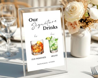 Plantilla editable para cartel de cóctel de boda: Menú de bebidas de autor (descarga digital)