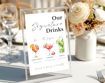 Letrero editable para bar de bodas: Menú de bebidas de autor (descarga digital, varios tamaños disponibles en Canva)