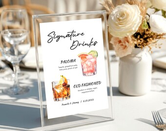 Plantilla de menú de bar para bodas: Letrero de bebida exclusivo (descarga digital, varios tamaños disponibles en Canva)