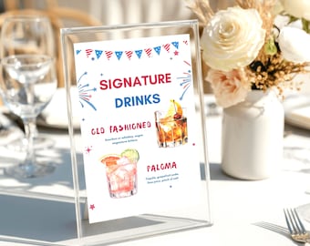 Letrero de bebida del 4 de julio: Menú editable para bar de bodas (descarga digital)
