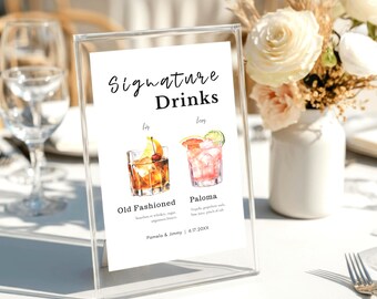 Plantilla de menú de bebidas para bodas personalizado: Letrero de cóctel exclusivo (descarga digital)