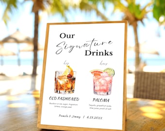 Plantilla editable de menú de bar para bodas: Letrero de cóctel personalizado (descarga digital)