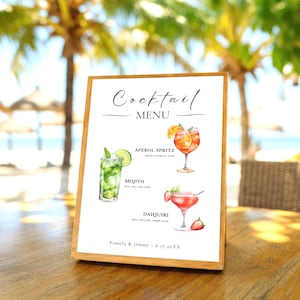 Hochzeit Bar Menü Vorlage, bearbeitbares Hochzeitsgetränk Zeichen, benutzerdefinierte Cocktailkarte, druckbare Getränkekarte Vorlage