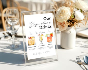 Letrero para menú de bar de bodas: Plantilla de cóctel de autor (Descarga digital, editable en Canva)