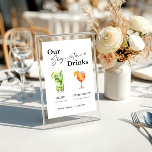 Barkarte Hochzeit, Signature Drink Schild, Hochzeitsgetränkekarte, bearbeitbare Cocktailkarte, Mojito Aperol Spritz Schild
