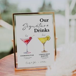 Wedding Bar Menu Sign: Signature Cocktail Template (Digital Download, Customizable in Canva)