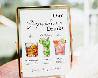 Plantilla de menú de bar para bodas: Letrero de bebida exclusivo (descarga digital)
