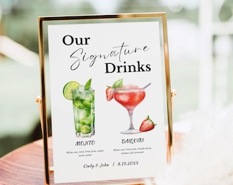 Letrero de bebida exclusivo editable: Plantilla de menú de bar de bodas (descarga digital)