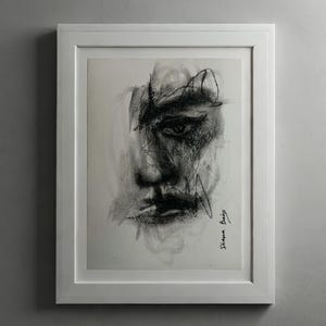 Abstract author’s charcoal print based on Diana Baiss artwork | Stylish modern human face drawing | monochrome Wall Printable Decor art