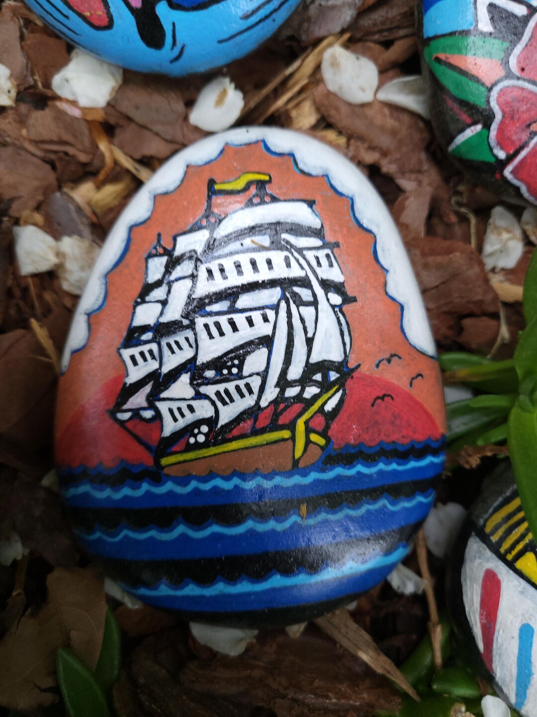 Pirate Ship Painted Rocks - Etsy