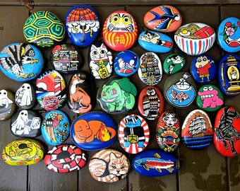 Custom Set of Handpainted Emoji Rocks, Small gift, desk decoration