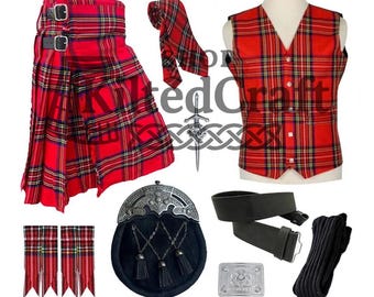 Kilt-outfit Schotse Schotse ruit voor heren: 9-delige Highland-jurkenset