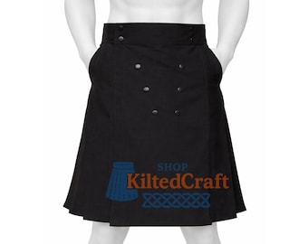 Kilt en laine sergé noir pour homme - Kilt des Highlands écossais fait main avec poches